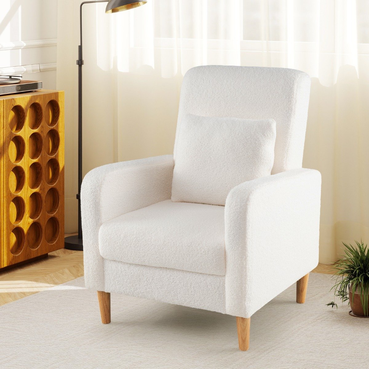 Modern Upholstered Sofa Chair with Lumbar Pillow for Living Room-White