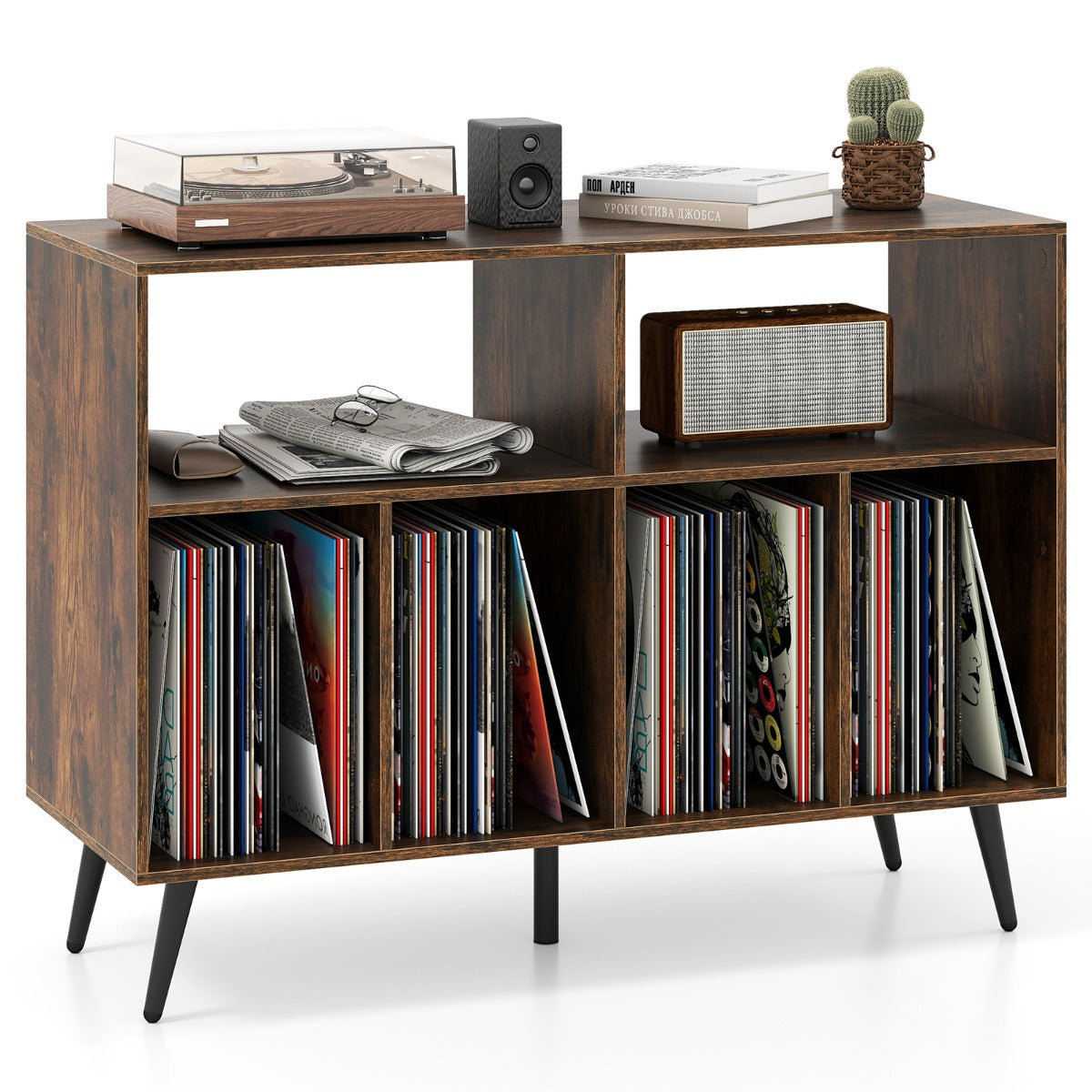 Record Player Stand 3-Tier Turntable Stand-Rustic Brown