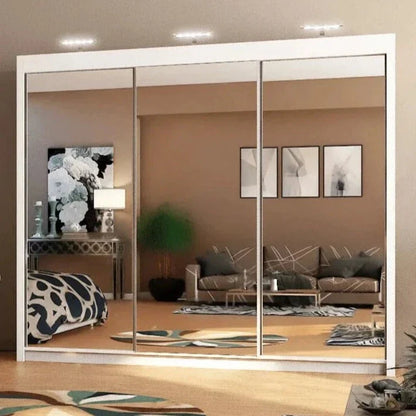 Full Mirrored Large White Sliding Wardrobe 250cm