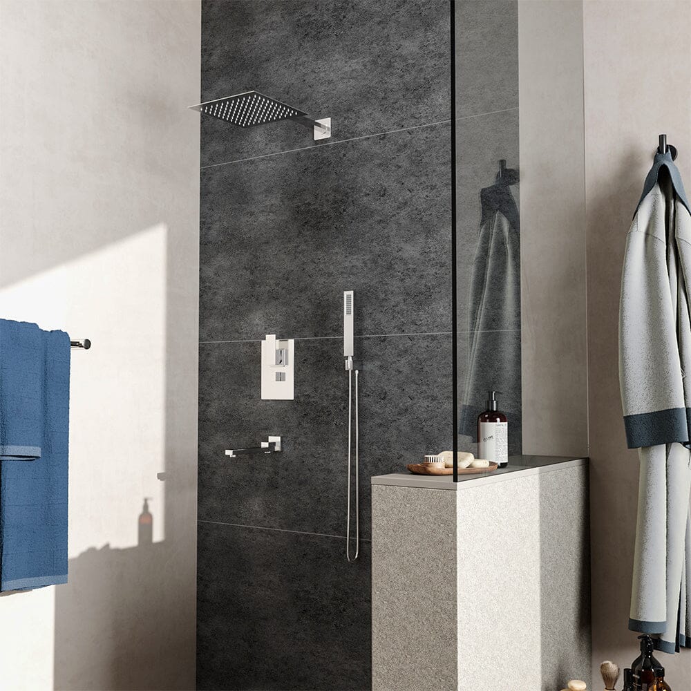 Sliver/Black Chrome Plated Square Concealed Showerhead and Handshower Mixer Set