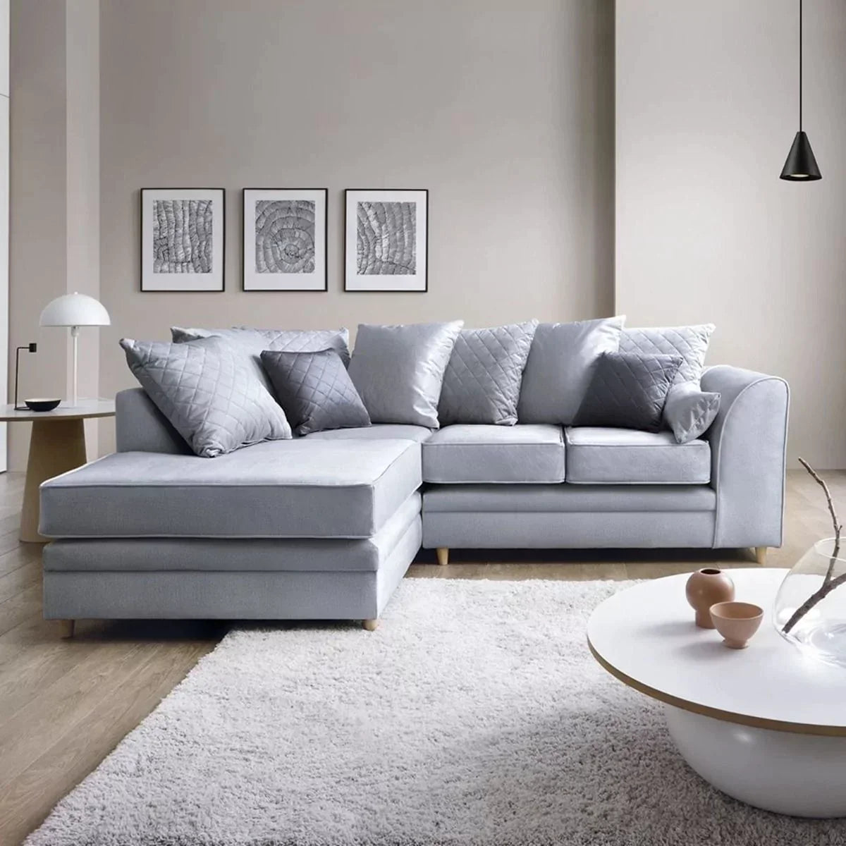 Chic Velvet Corner Sofa - Silver