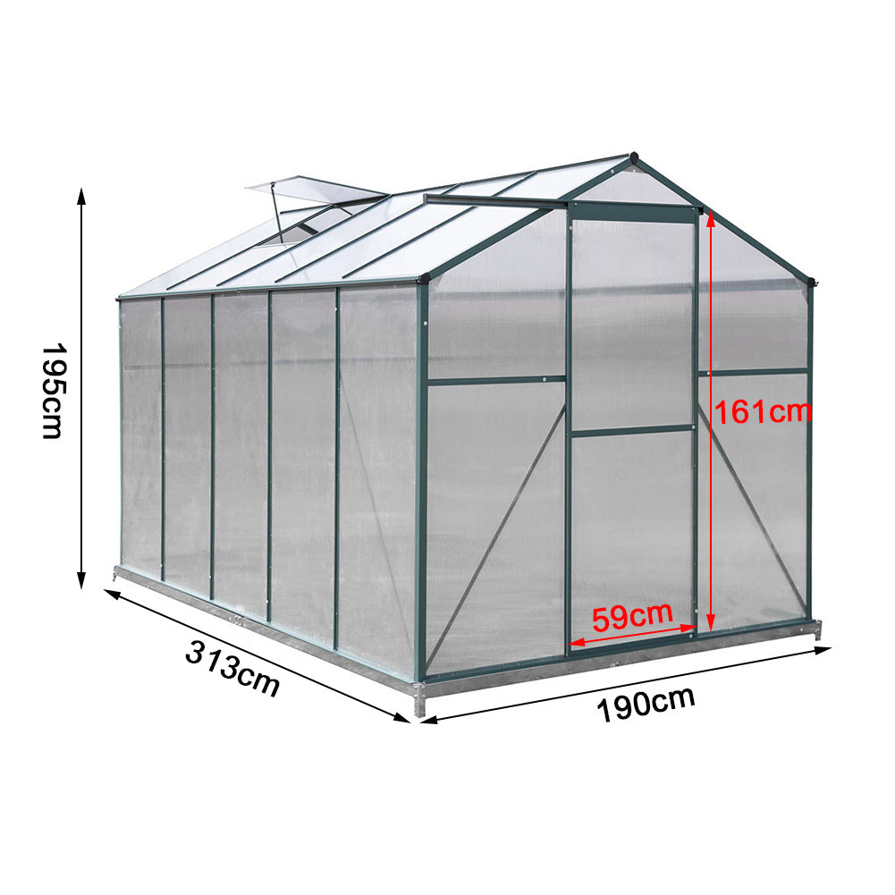 10' x 6' ft Garden Greenhouse Green Framed with 2 Vents Rain Gutter Setting