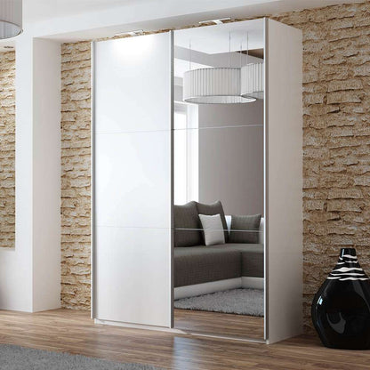 White Mirrored Sliding Door Wardrobe 150cm – OXFORD