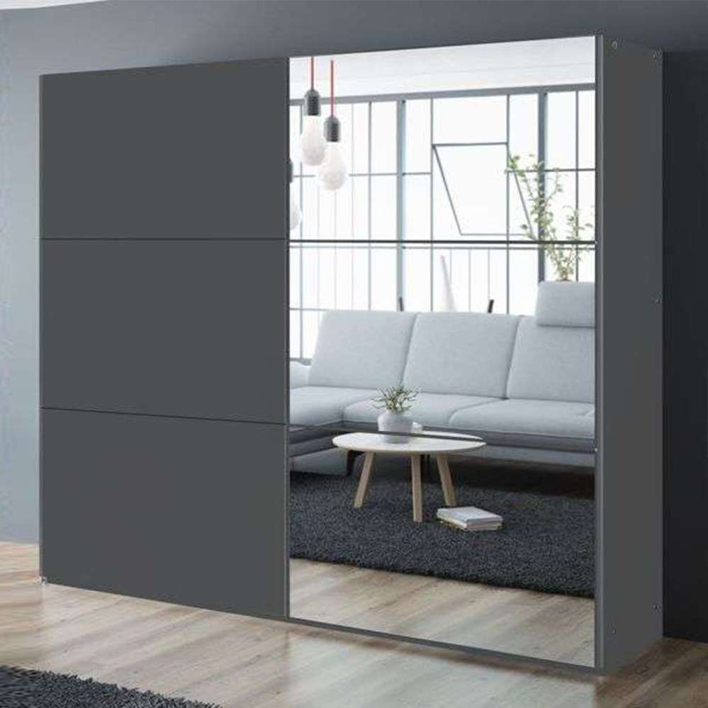Graphite Mirrored Sliding Door Wardrobe 250cm – OXFORD
