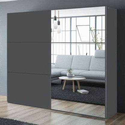 Graphite Mirrored Sliding Door Wardrobe 250cm – OXFORD