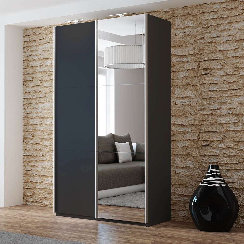 Black Mirrored Sliding Door Wardrobe 120cm – OXFORD