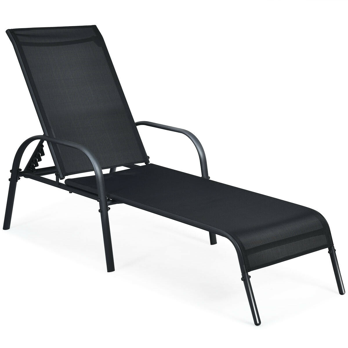 Folding Outdoor Patio Recliner Chair with 5-Level Adjustable Angles-Black