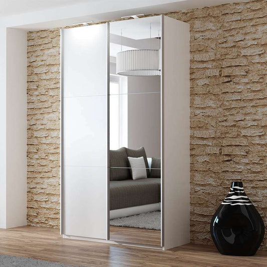 White Mirrored Sliding Door Wardrobe 120cm – OXFORD