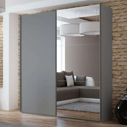 Graphite Mirrored Sliding Door Wardrobe 200cm – OXFORD