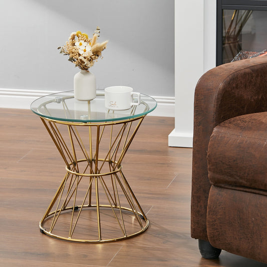 Round End Table Coffee Table Gold/Silver Based Side Table