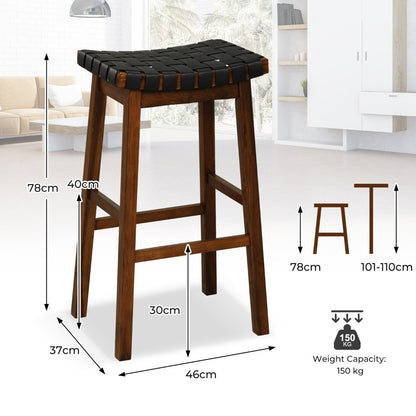 78cm Saddle Barstools with Woven Curved Seat for Kitchen-Black &amp; Brown