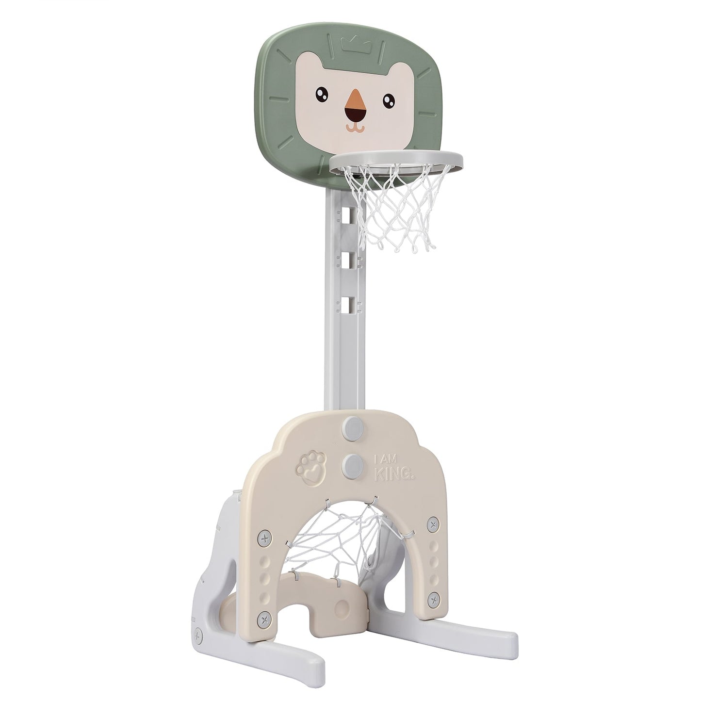 3-In-1 Children's Playground with Height-Adjustable Basketball Stand Green