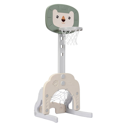 3-In-1 Children's Playground with Height-Adjustable Basketball Stand Green
