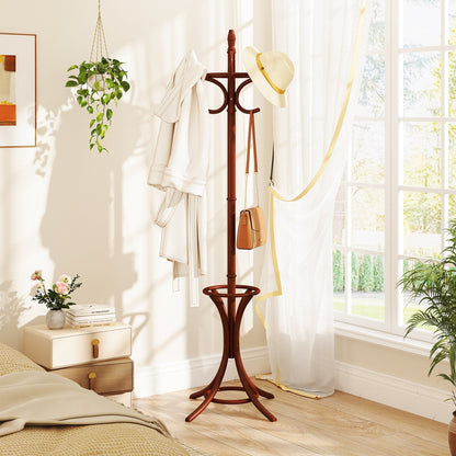 Free-standing Jacket Stand with Umbrella for Living Room-Brown