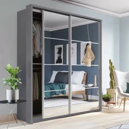 Barse 2 Door Mirrored Sliding Wardrobe 180cm - White, Oak, Grey