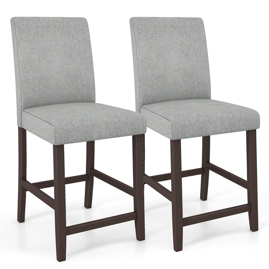 Set of 2 Counter Height Bar Stools with Rubber Wood Legs and Ergonomic Back