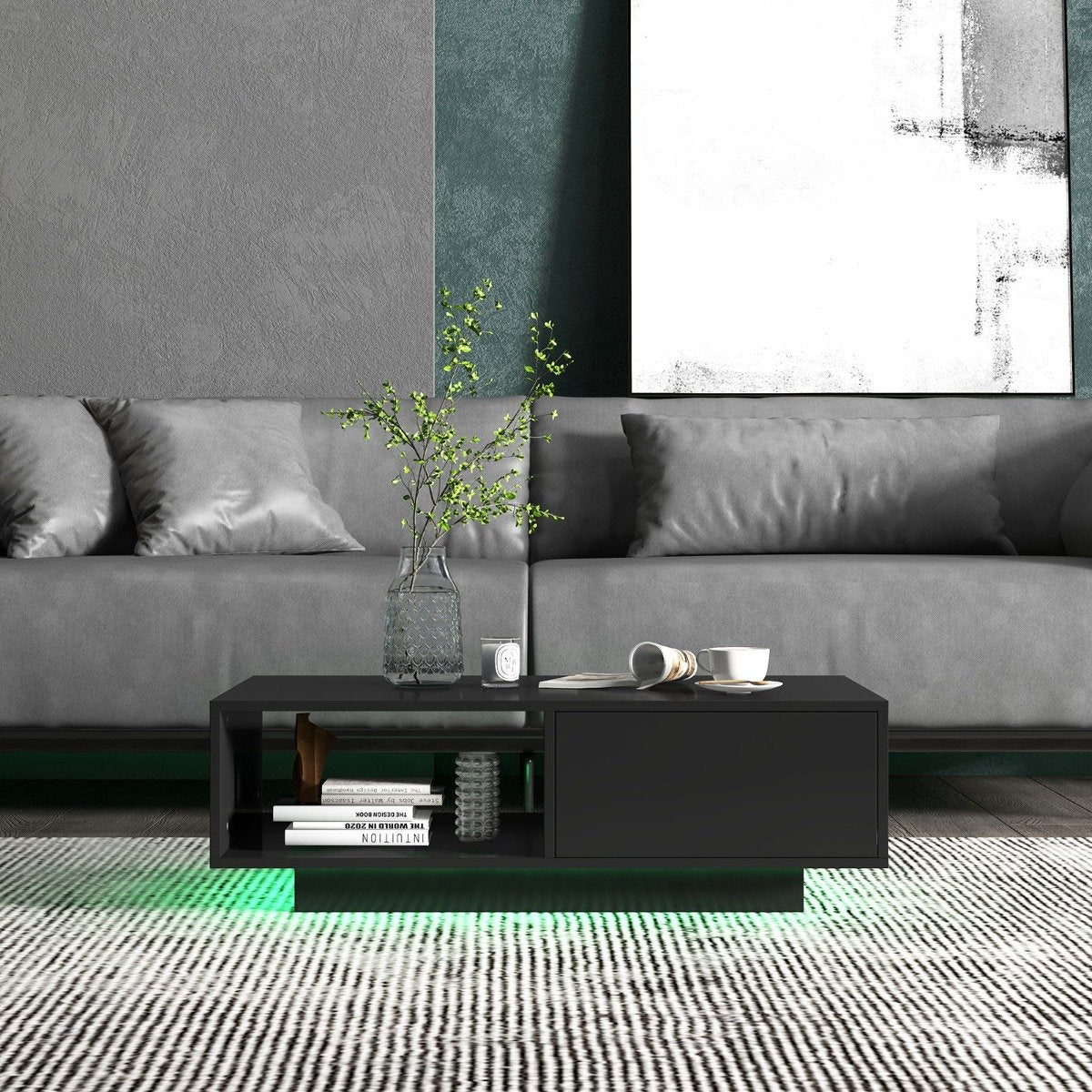LED Coffee Table with 20 RGB Light Colors and Storage Shelf-Black