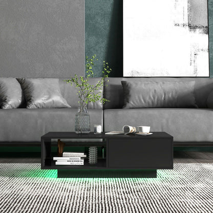 LED Coffee Table with 20 RGB Light Colors and Storage Shelf-Black