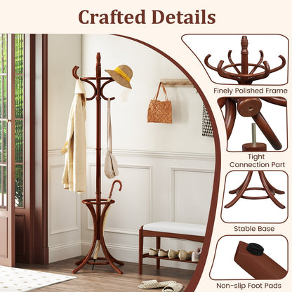 Free-standing Jacket Stand with Umbrella for Living Room-Brown