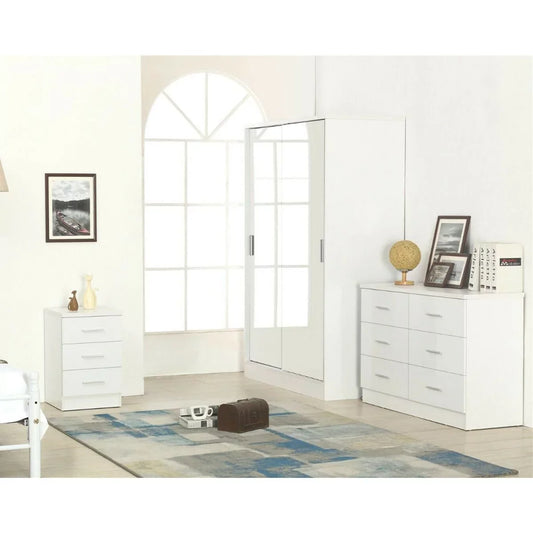 3 Piece Reflect High Gloss XL 2 Door Sliding Door Wardrobe Set - Matt White