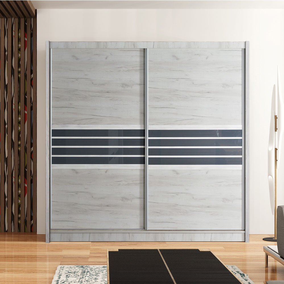 DOVER 203cm Sliding Door Wardrobe Oak Craft / Graphite Glass