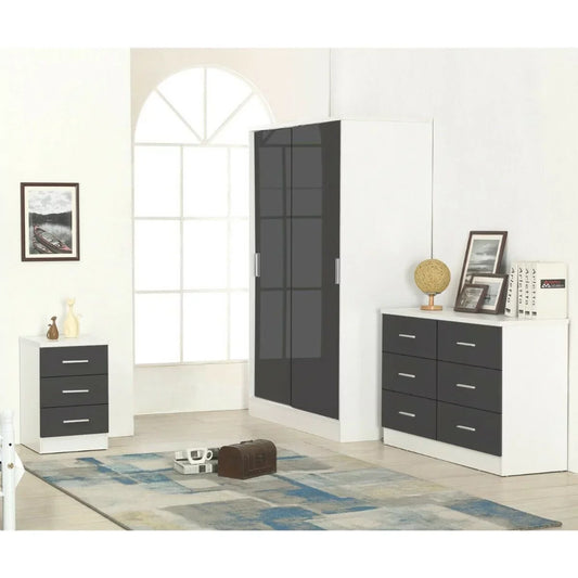 3 Pcs Reflect High Gloss XL 2 Door Sliding Wardrobe Set - Grey & White