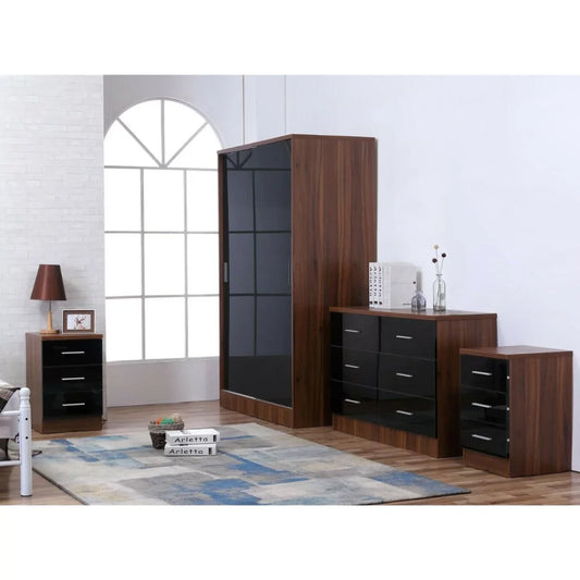 4 Pcs Reflect XL 2 Door Sliding Wardrobe Set - Black & Walnut