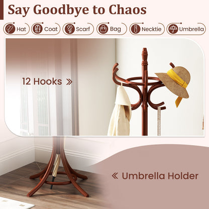 Free-standing Jacket Stand with Umbrella for Living Room-Brown