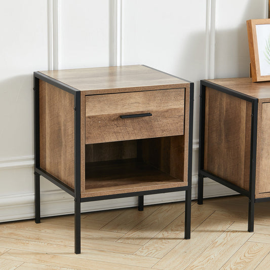 Storage Bedside Table 2 Shelves End Table Industrial Nightstand