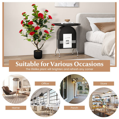 1/2 Pieces 95cm Artificial Camellia Tree with Flowers and Rain-Flower Pebbles-Red-1 Piece