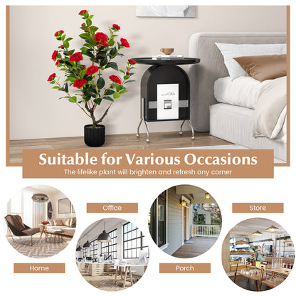 1/2 Pieces 95cm Artificial Camellia Tree with Flowers and Rain-Flower Pebbles-Red-1 Piece