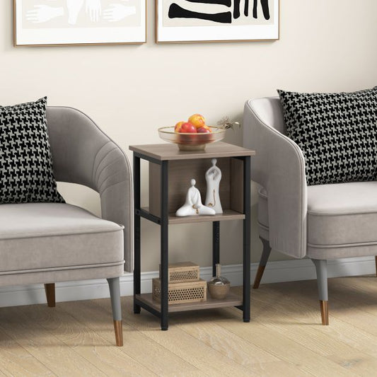 3-Tier Nightstand with Storage Shelf for Small Spaces-Grey
