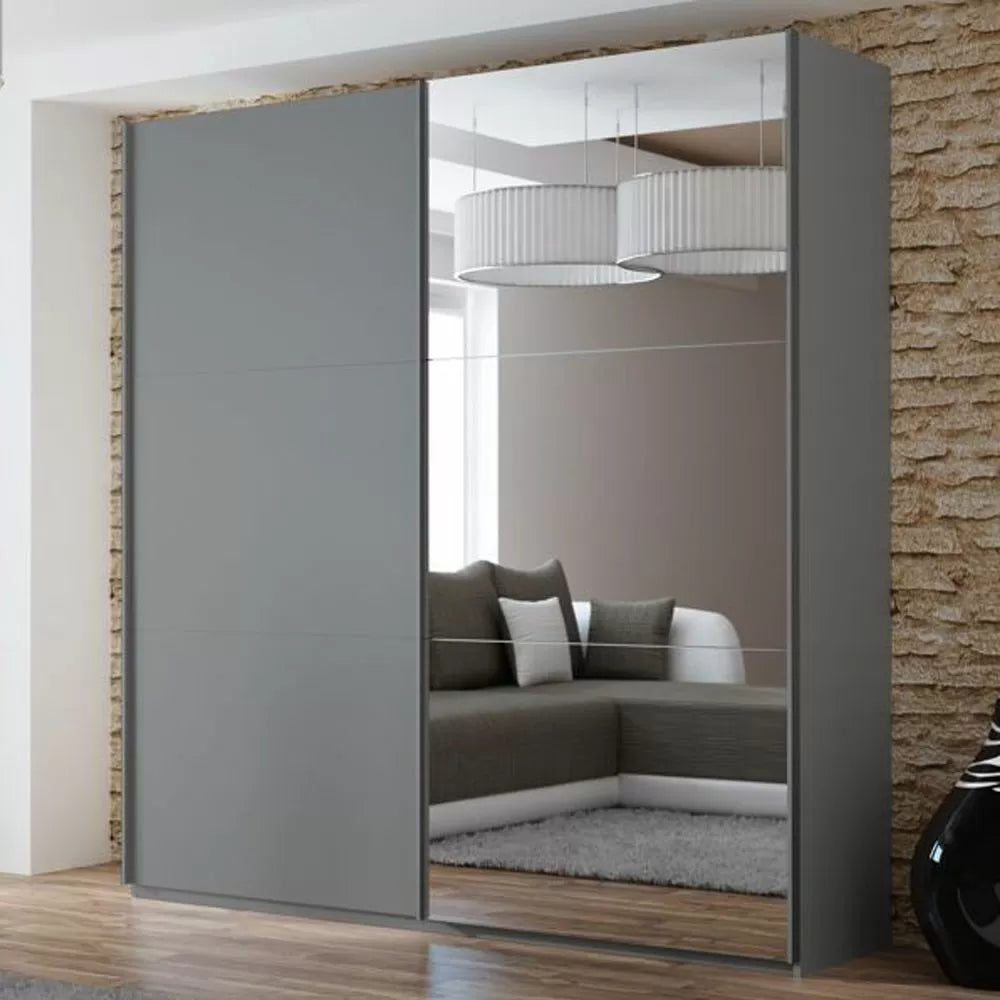 Boris Mirrored Sliding Door Wardrobe 3 Sizes - White, Black, Grey