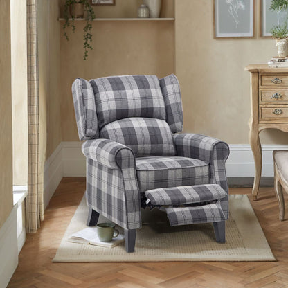 Tartan Upholstered Recliner Chair with Comfortable and Relaxing Footrest