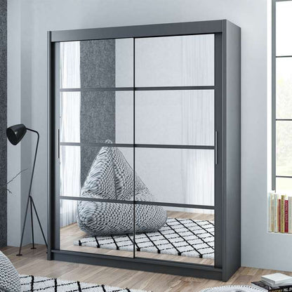 Graphite Mirrored Sliding Door Wardrobe 160cm – NORWICH
