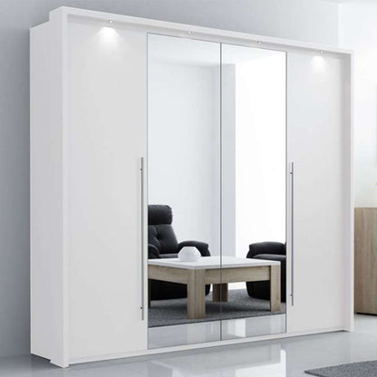 White Mirrored Folding Sliding Door Wardrobe 255cm – DUNHAM