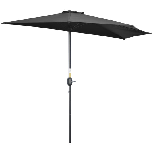 Outsunny 2,7m Garden Half Parasol, Zewnętrzny Parasol Balkonowy z 5 Stalowymi Żebrami, Osłona Przeciwsłoneczna Patio, Czarny