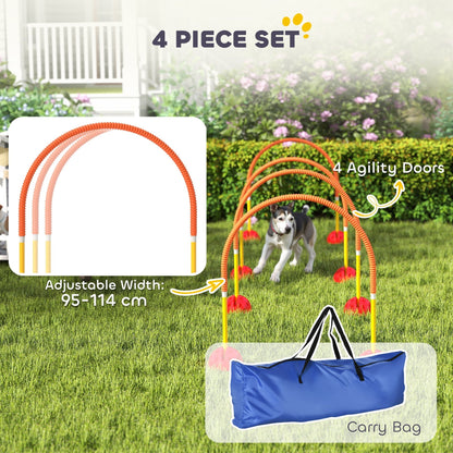 PawHut 4-Piece Dog Agility Training Equipment with 4 Adjustable Width Doors, Bag, for Garden, Orange