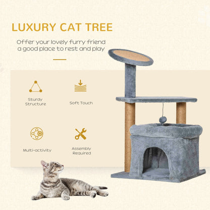 PawHut Cat Tree Tower w/ Scratching Posts Pad Condo Perch Bed Ball Kitten Toy Grey