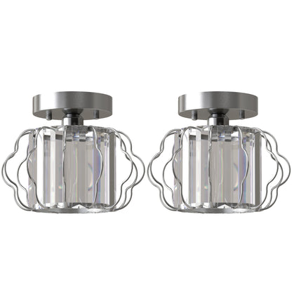 HOMCOM Crystal Ceiling Light Fixtures, Modern Semi-Flush Ceiling Lighting with Crystal Strips, 2 Pack, Silver Tone
