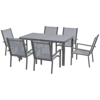 7 Pieces Garden Dining Set With Wood Plastic Composite Outdoor Dining Table & 6 Stackable Armchairs With Breathable Seats - Light Grey