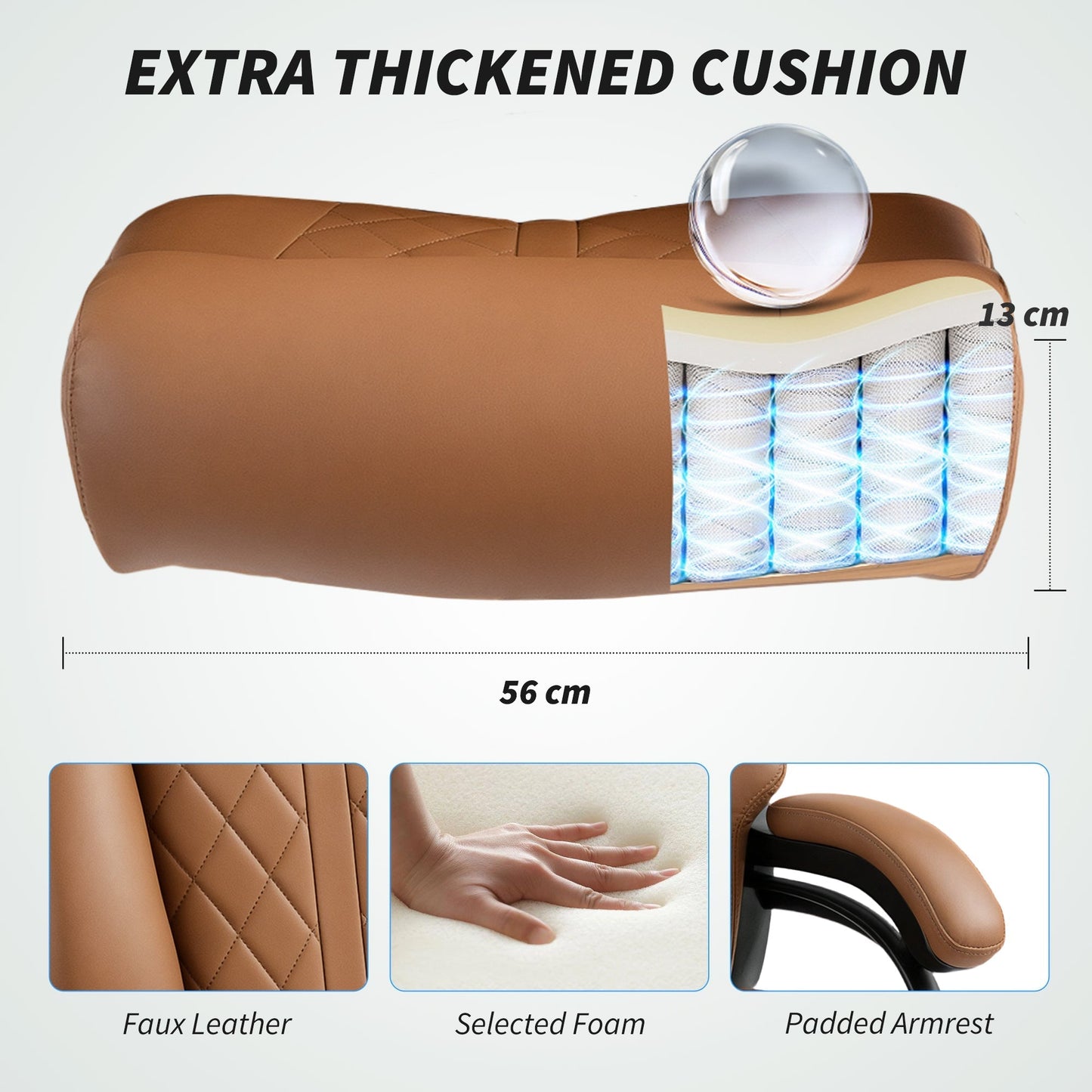 HOMCOM Spring Padded Faux Leather Office Chair - Light Brown