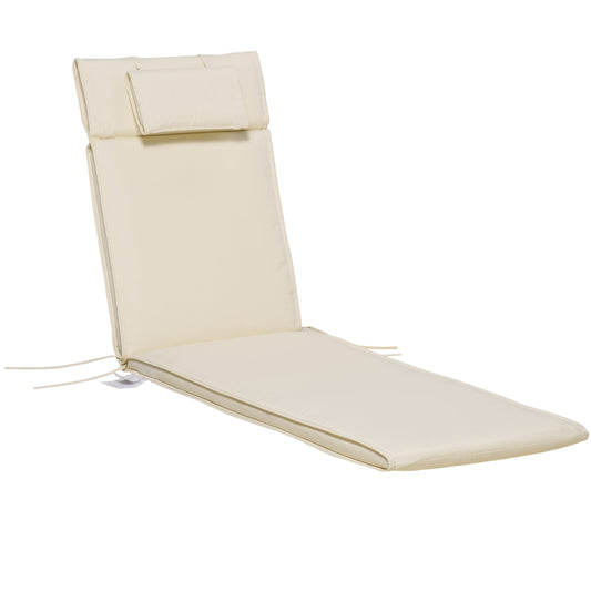 Outsunny Garden Sun Lounger Cushion Replacement Soft Sunbed Reclining Chair Relaxer Pad with Pillow, Cushion ONLY - Cream White