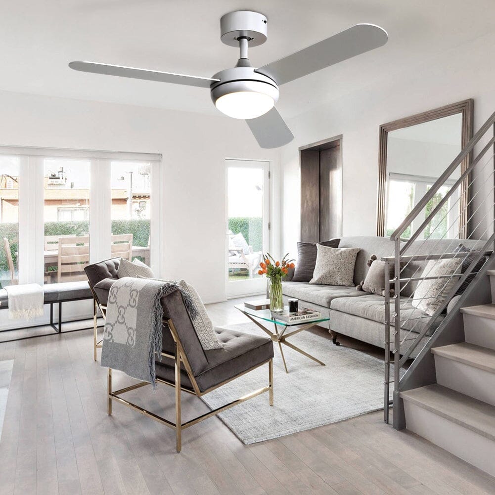 Silver 3 Blade Ceiling Fan with LED Lamp & Remote Control 42Inch