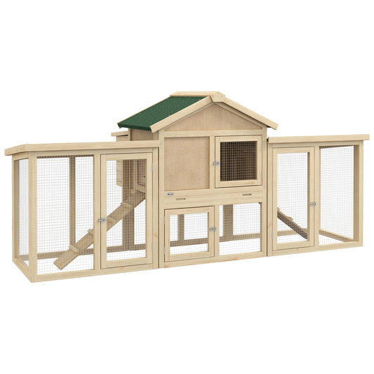 PawHut Large Chicken Coop with Run Backyard Hen House Poultry Coops Cages with Nesting Box Wooden 204 x 85 x 93cm