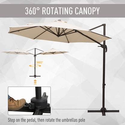 3 Metre Banana Parasol Hanging Cantilever Umbrella W/ Cross Base Hand Crank Aluminium Frame 360°Rotation Hand Crank-Beige