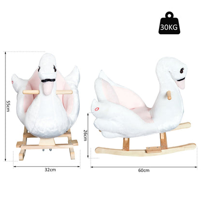 Swan Rocking Horse Kids Wooden Ride On Plush Toy With Music