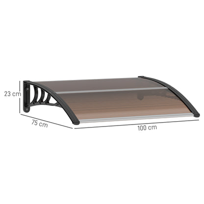 Markiza zewnętrzna Outsunny na drzwi wejściowe, aluminiowa, sztywna, z poliwęglanu, chroniąca przed deszczem, odporna na promienie UV, 100 x 75 cm, brązowa
