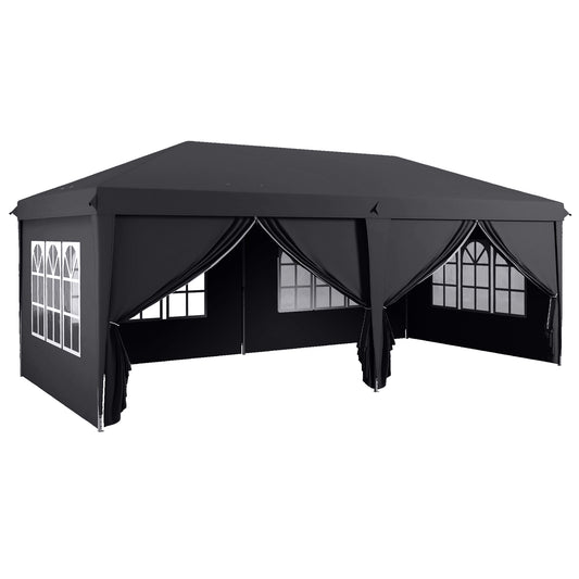 Outsunny Outsunny 3 x 6 m Garden Pop Up Gazebo, Wedding Party Tent Marquee, Water Resistant Awning Canopy with Sidewalls, Windows, Carry Bag, Grey