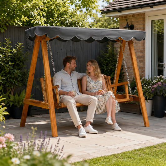Outsunny 3 Seater Garden Swing Seat with Canopy in Dark Grey, image 2